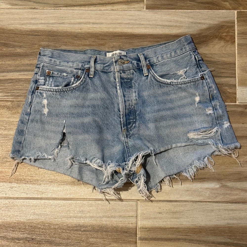 AGOLDE‎ Parker Vintage Cut Off Shorts Light Wash Distressed Denim Size 28